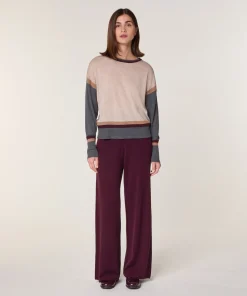 Clearance Rodier Pull col rond color block en laine mérinos blanc écru