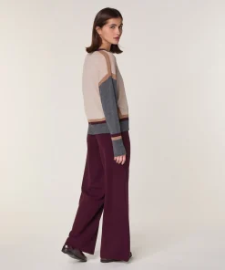 Clearance Rodier Pull col rond color block en laine mérinos blanc écru