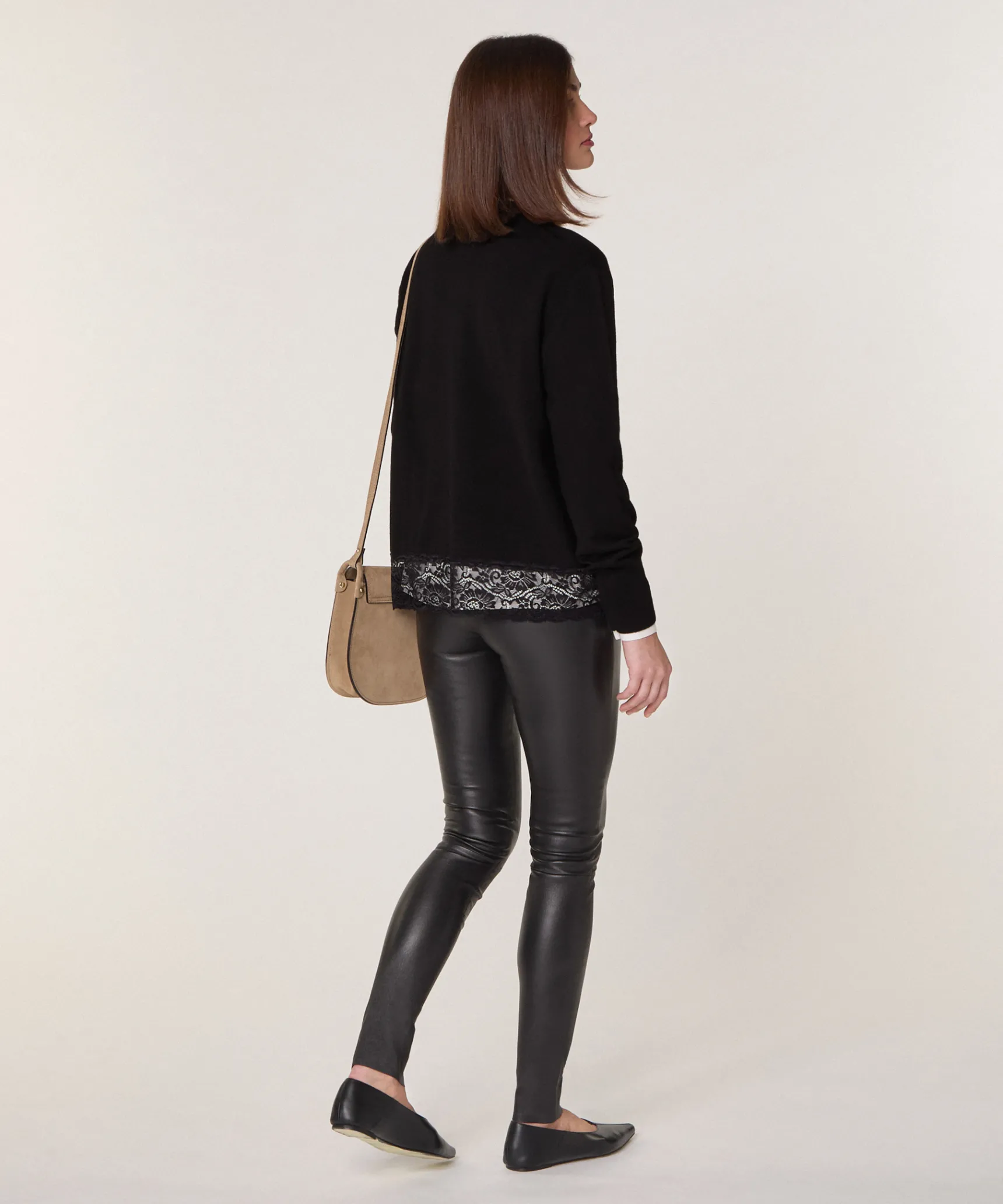 Clearance Rodier Pull col rond dentelle en laine noir