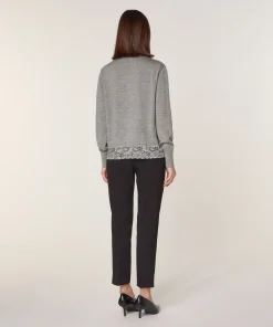 Clearance Rodier Pull col rond dentelle en laine gris foncé