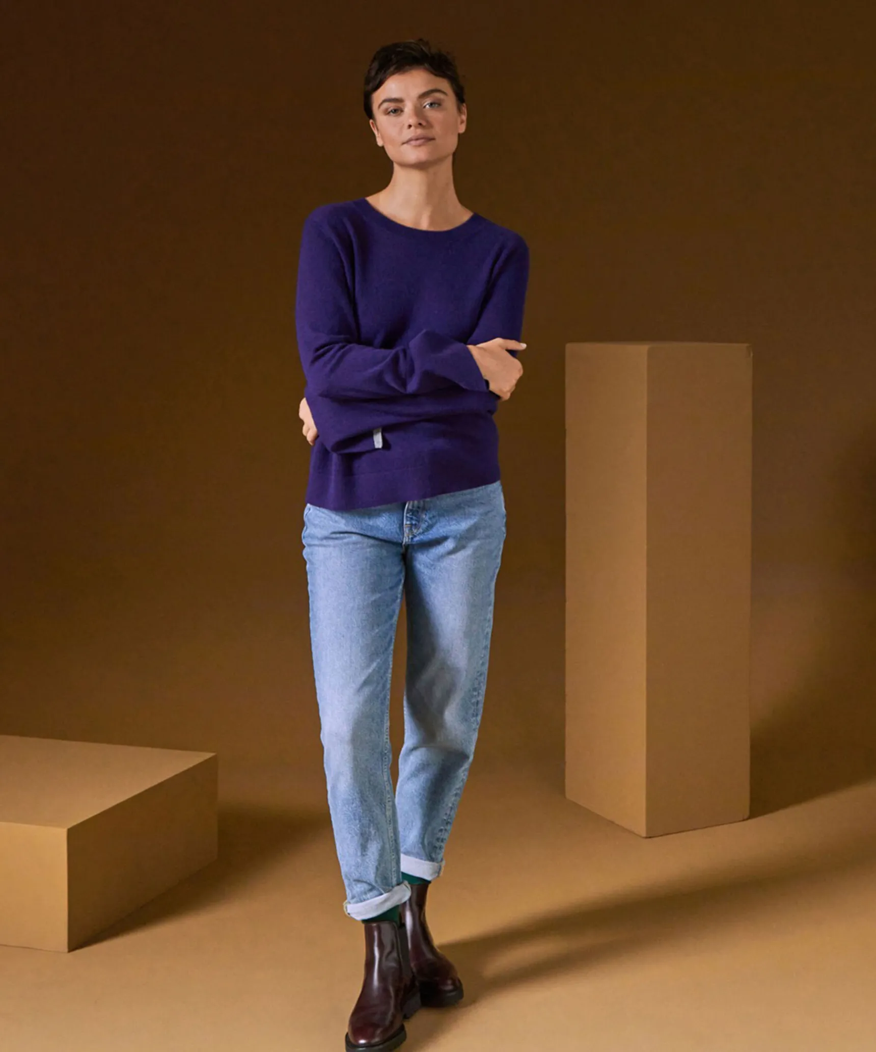 Sale Rodier Pull col rond en cachemire violet foncé