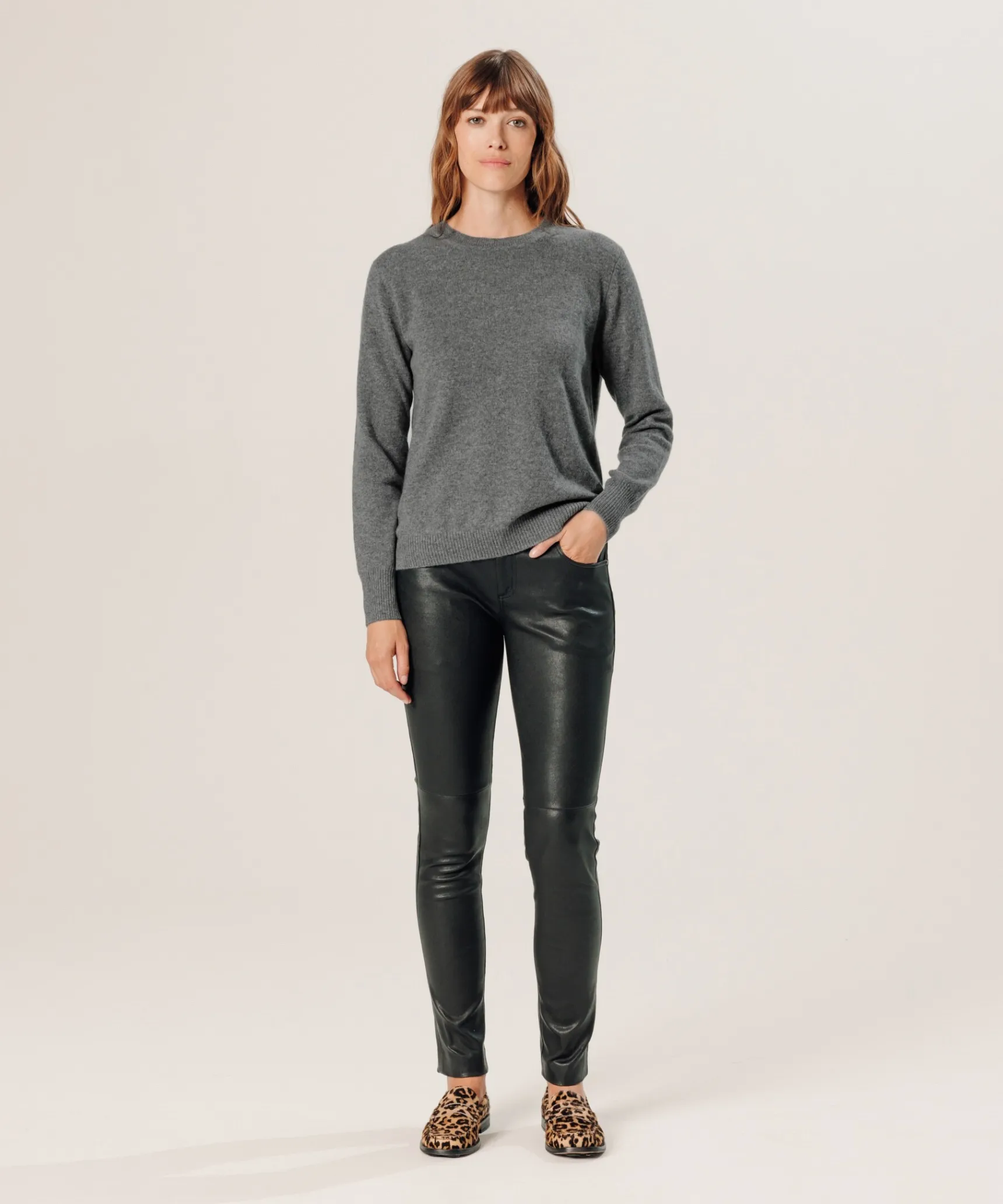 New Rodier Pull col rond en cachemire gris moyen