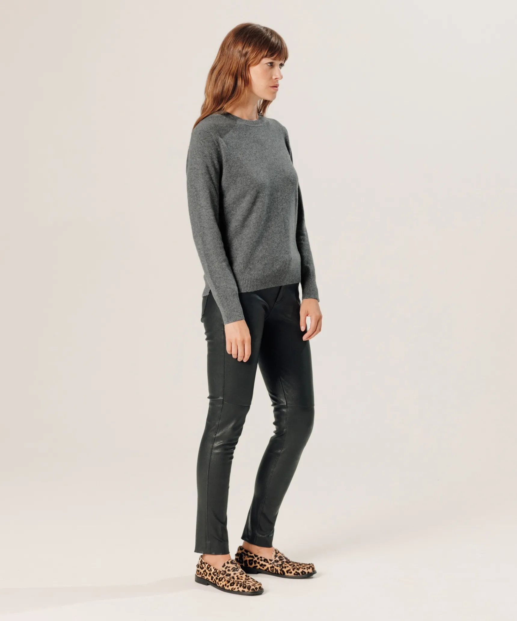 New Rodier Pull col rond en cachemire gris moyen