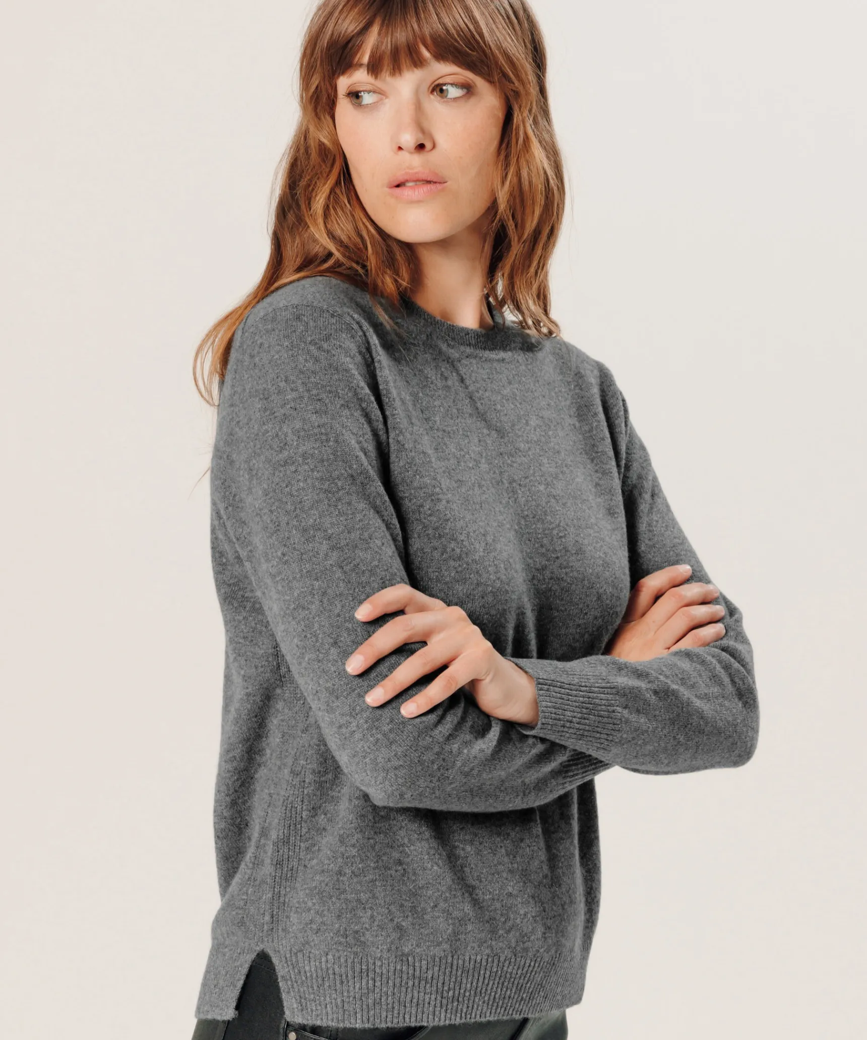 New Rodier Pull col rond en cachemire gris moyen