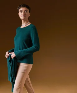 New Rodier Pull col rond en cachemire vert canard
