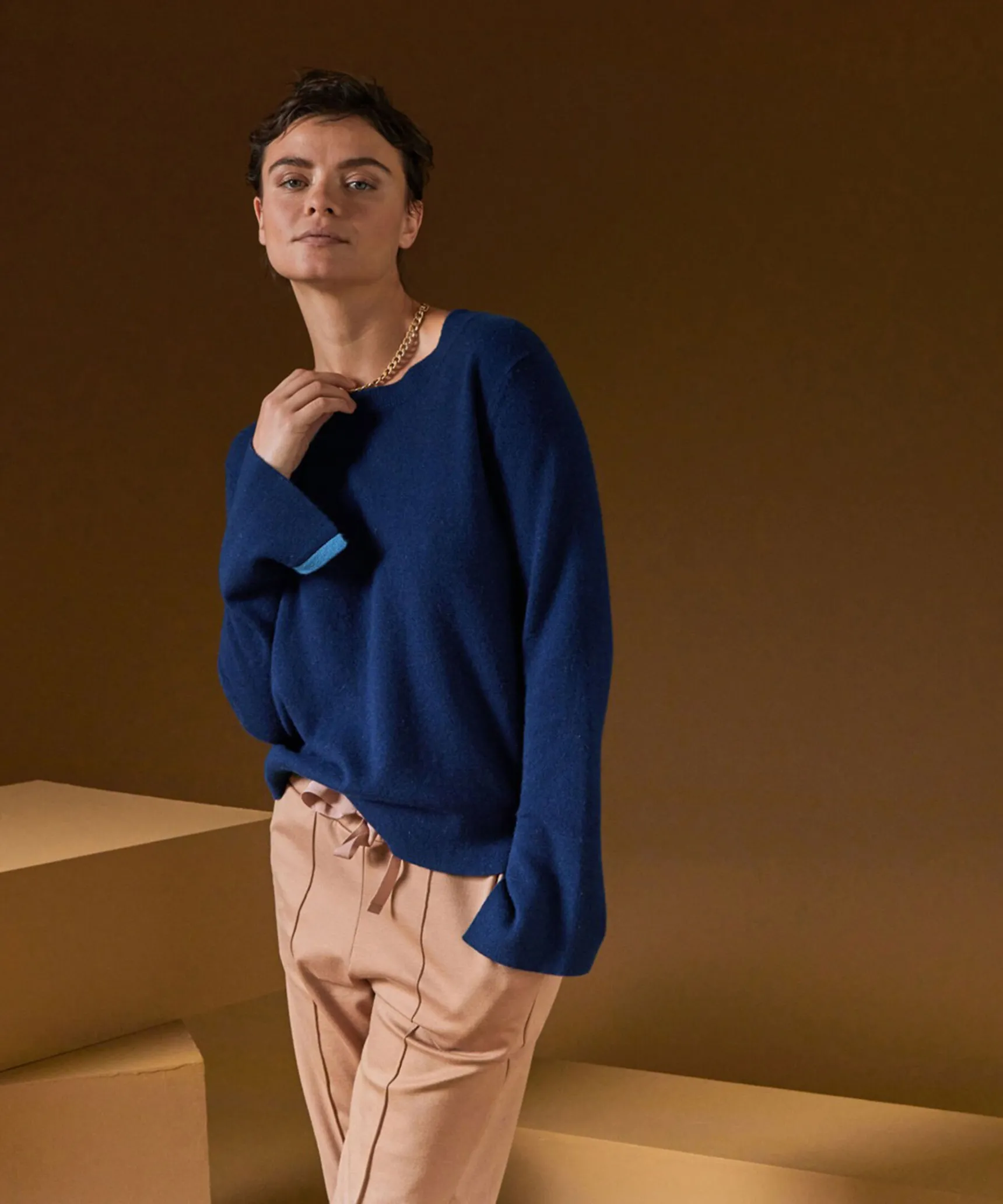 Discount Rodier Pull col rond en cachemire bleu marine
