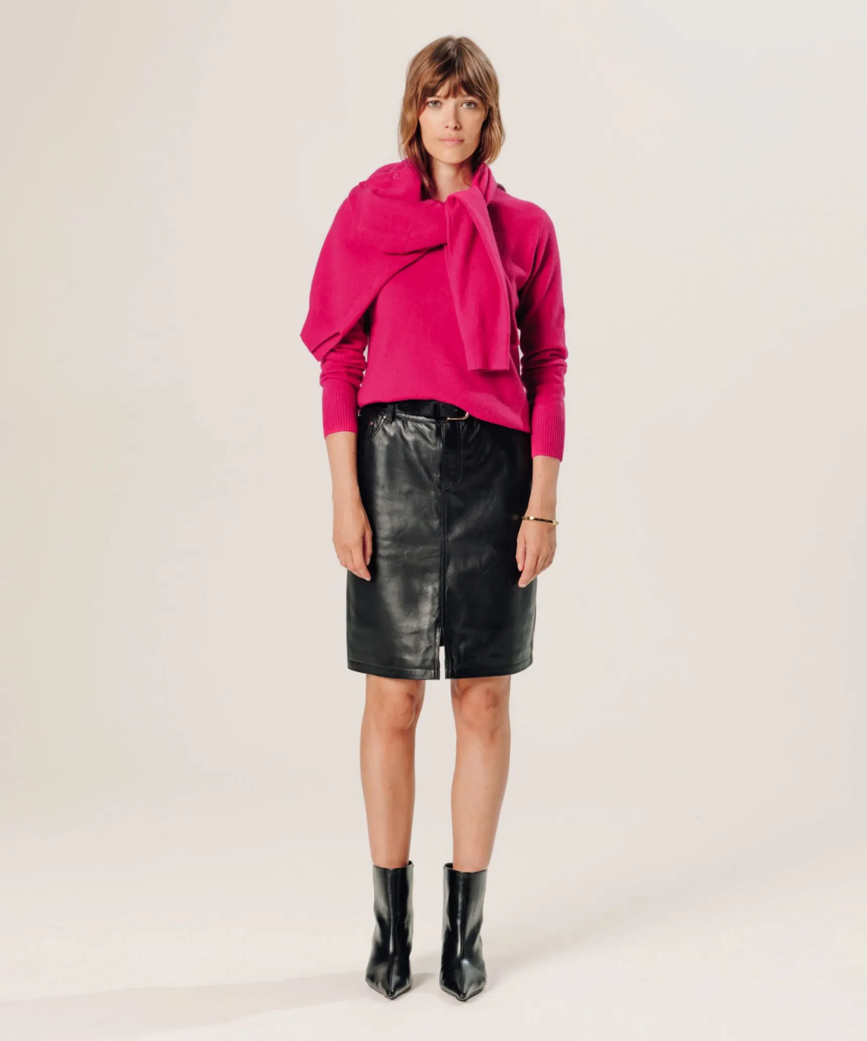 Rodier Pull col rond en cachemire rose geranium