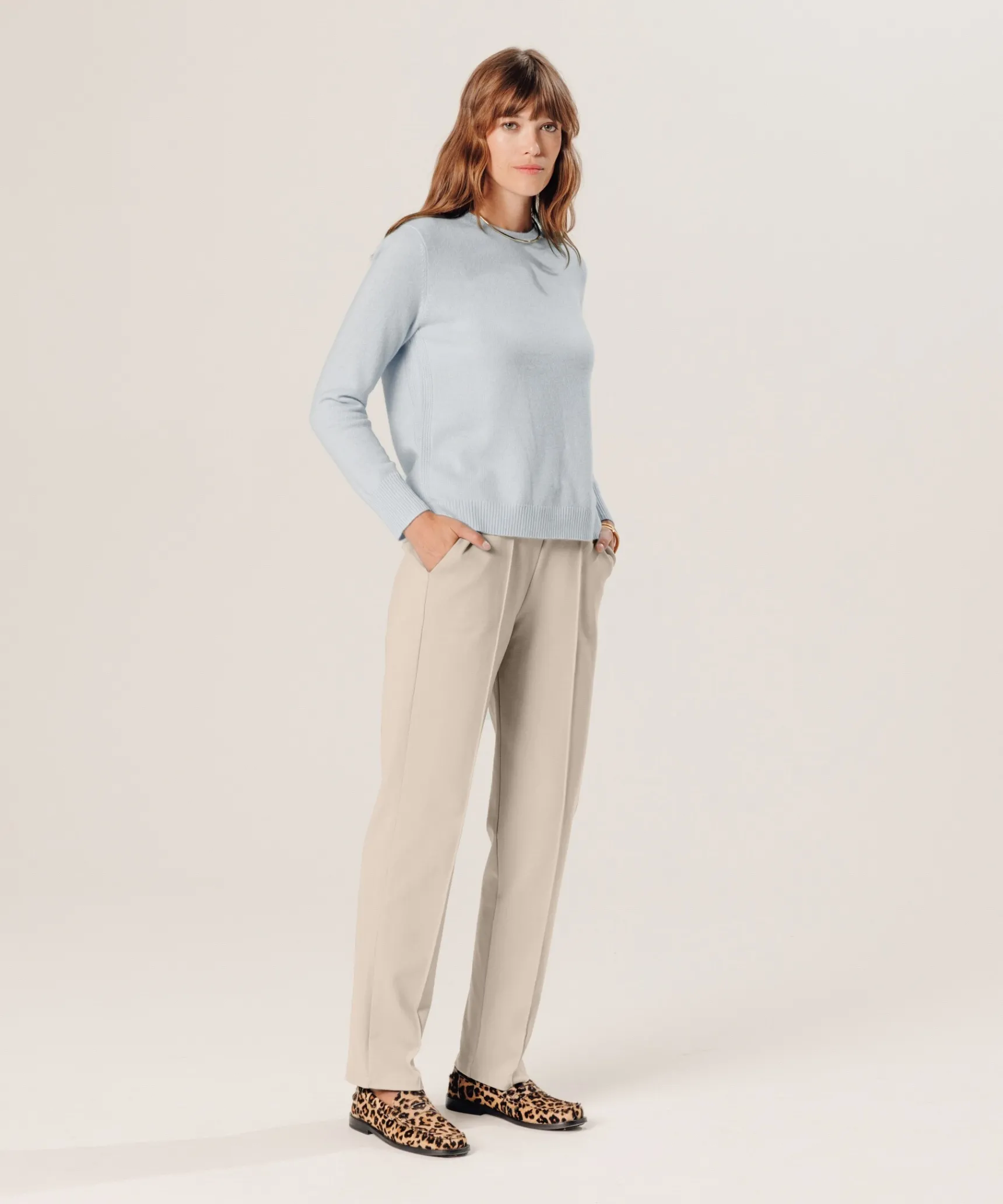 Discount Rodier Pull col rond en cachemire bleu ciel
