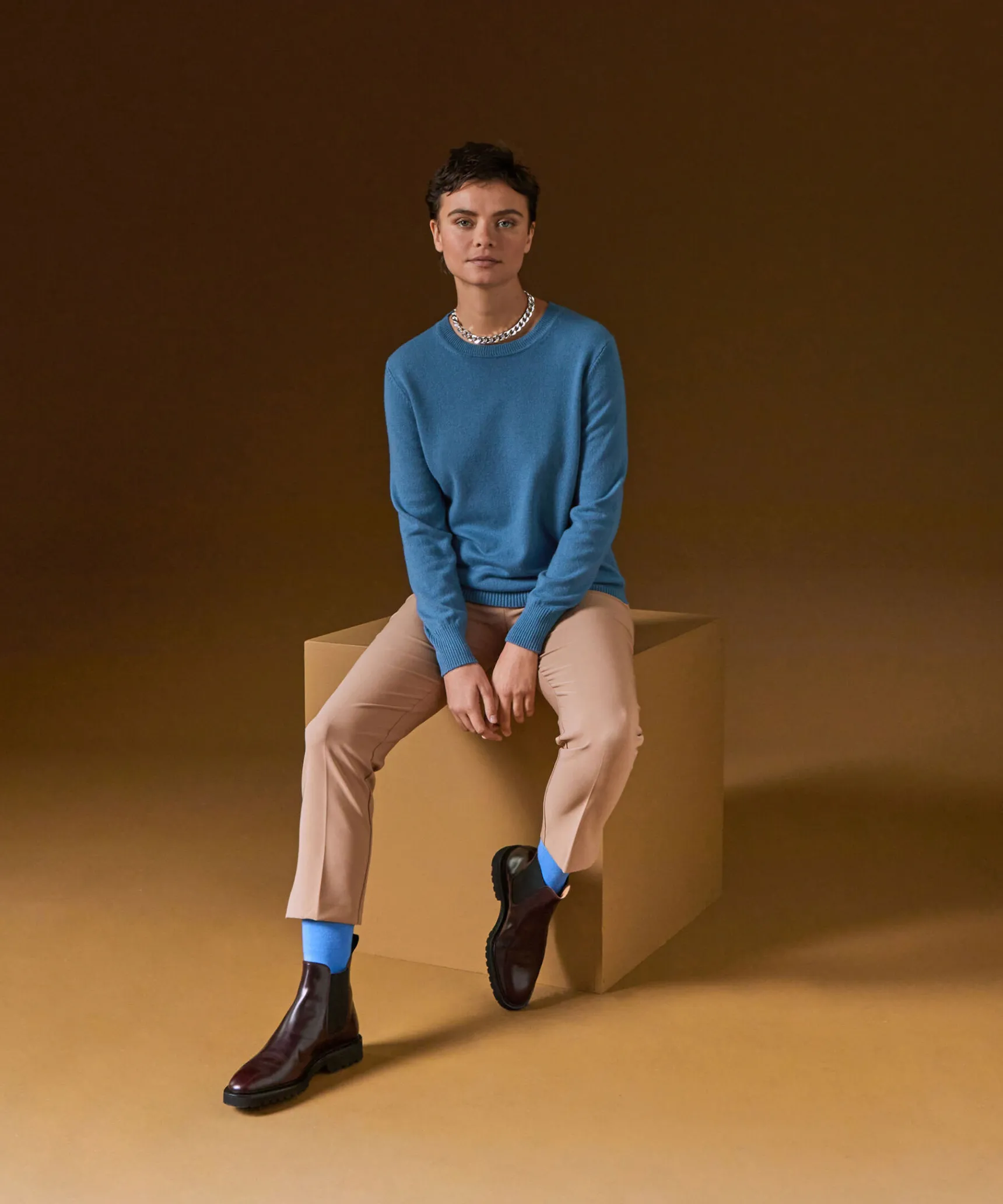 Discount Rodier Pull col rond en cachemire bleu azur