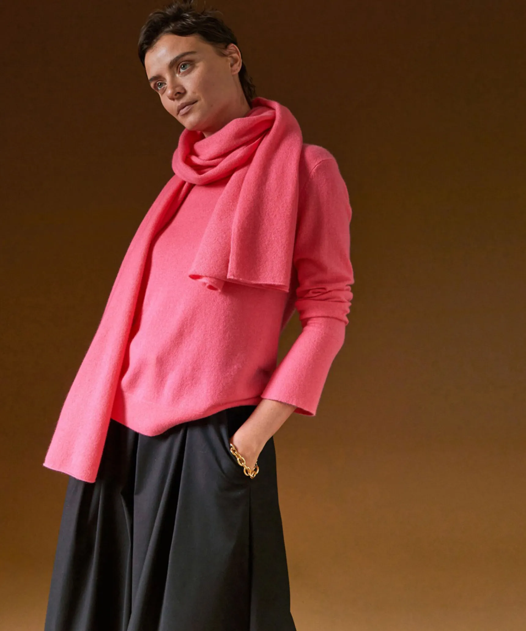 Online Rodier Pull col rond en cachemire orange corail