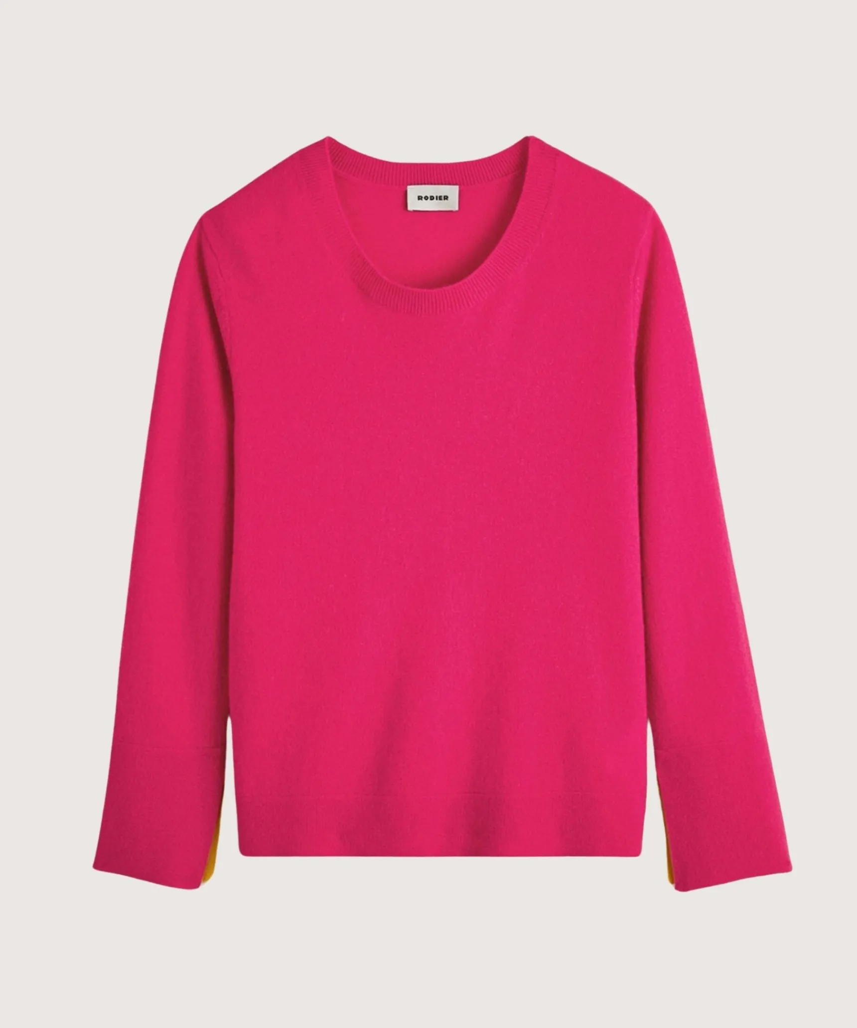 Hot Rodier Pull col rond en cachemire rose tonique