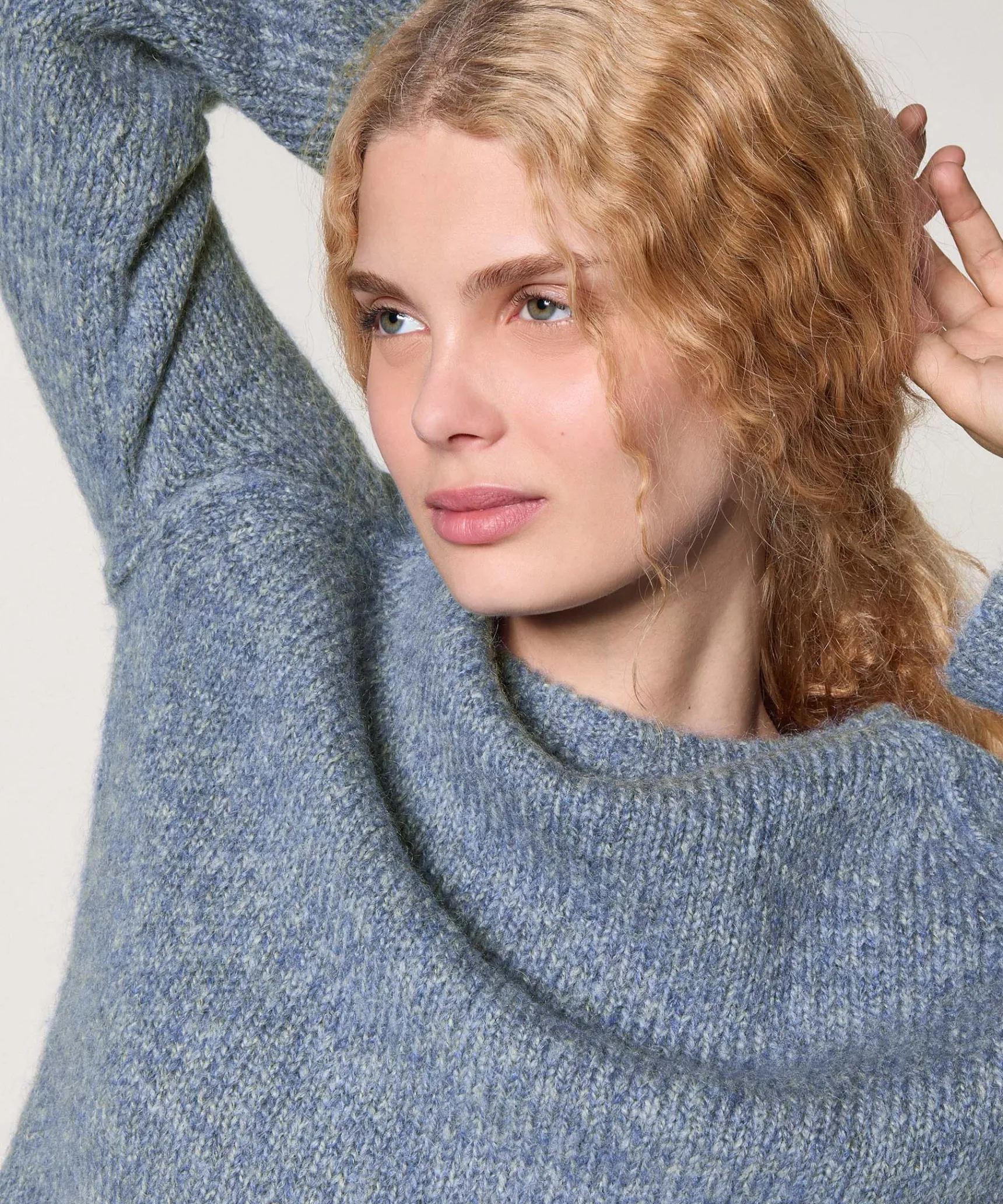 Outlet Rodier Pull col rond en grosse maille chiné bleu