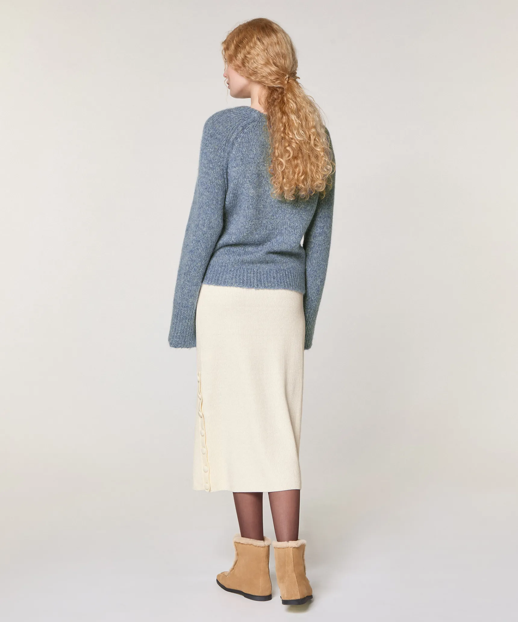 Outlet Rodier Pull col rond en grosse maille chiné bleu