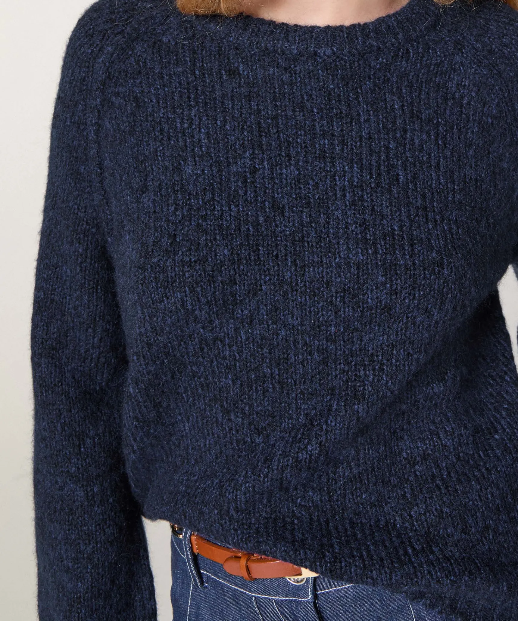 New Rodier Pull col rond en grosse maille chiné bleu marine