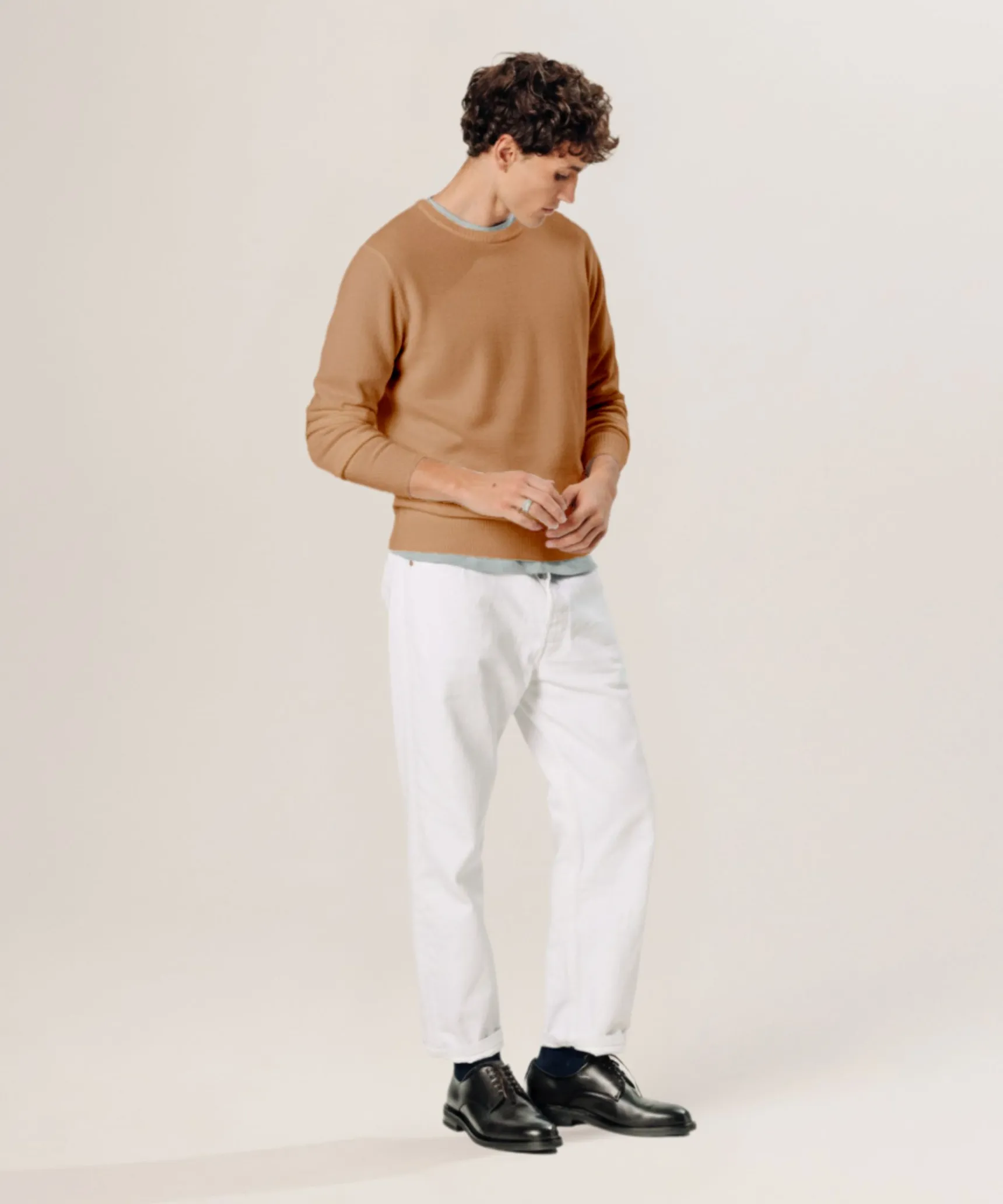 Sale Rodier Pull col rond en laine mérinos marron camel