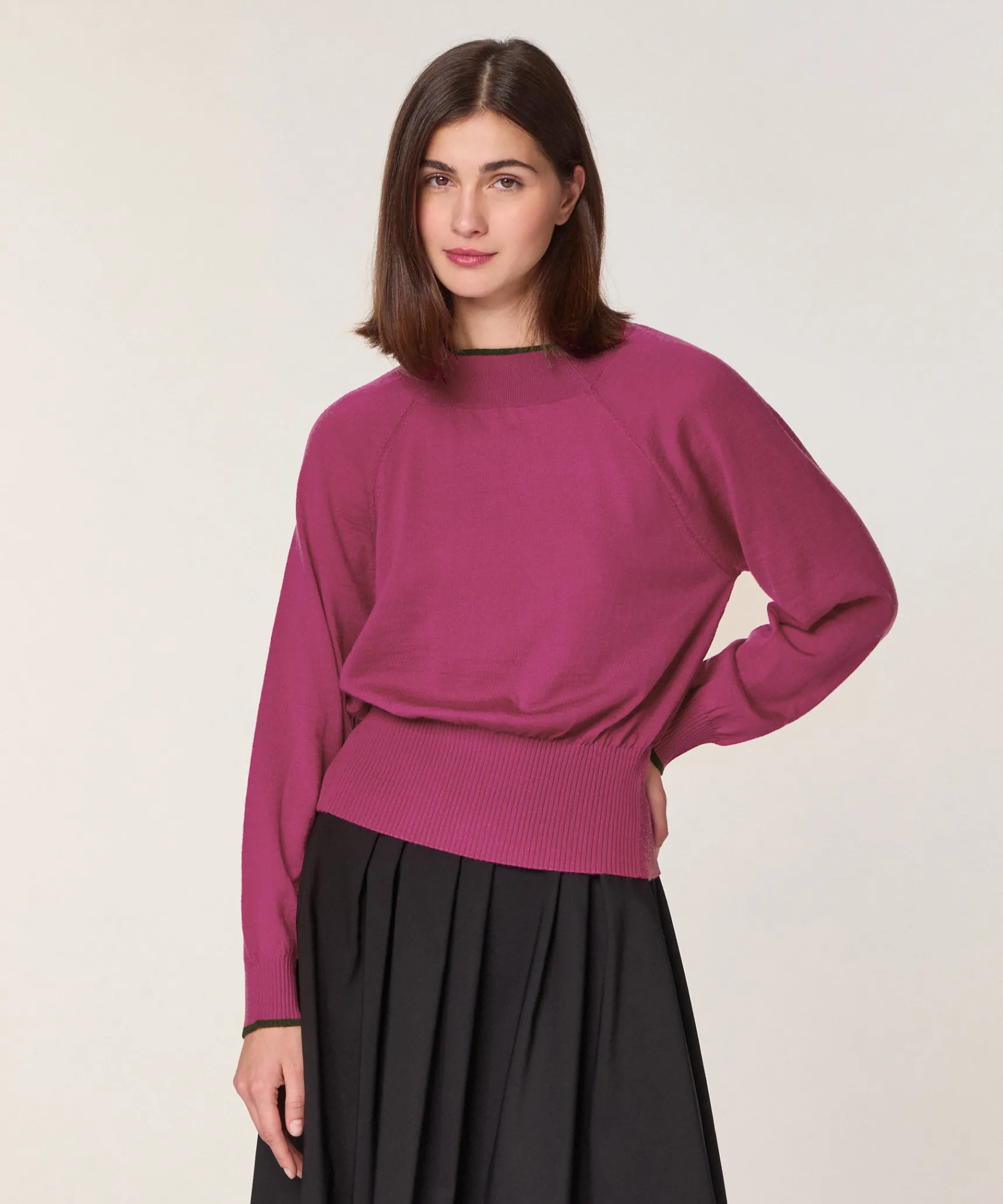 Rodier Pull col rond en laine mérinos rose fuchsia