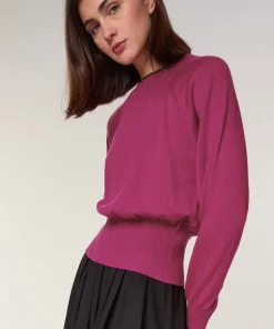 Rodier Pull col rond en laine mérinos rose fuchsia