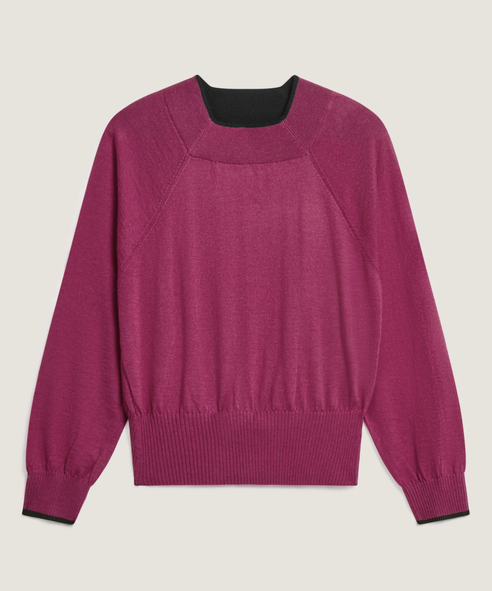 Rodier Pull col rond en laine mérinos rose fuchsia