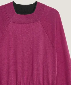 Rodier Pull col rond en laine mérinos rose fuchsia