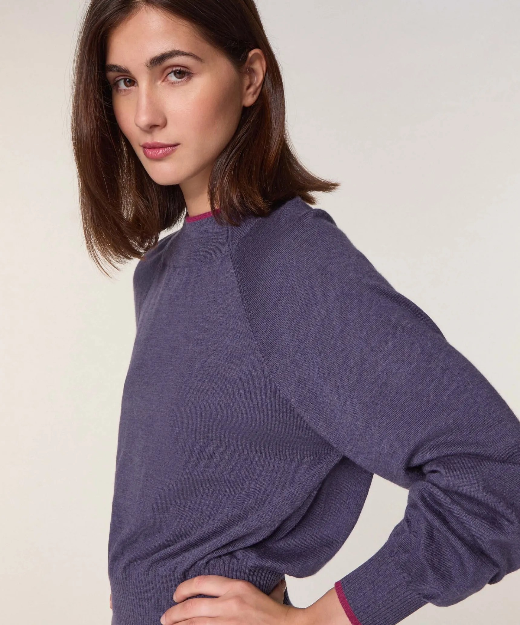 Sale Rodier Pull col rond en laine mérinos violet