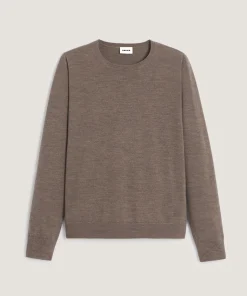 Clearance Rodier Pull col rond en laine mérinos marron taupe