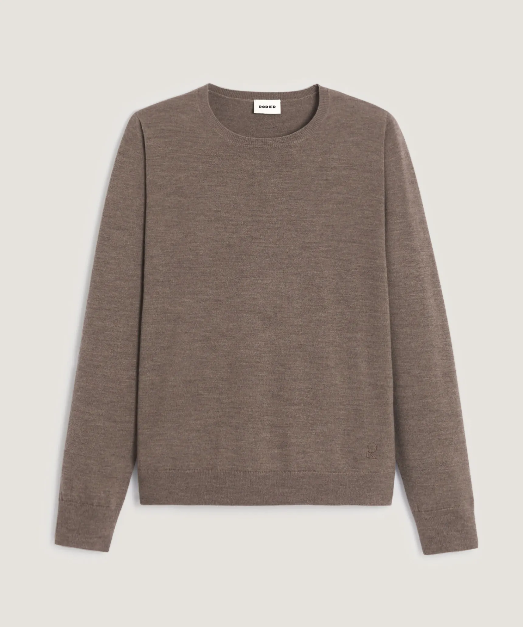 Clearance Rodier Pull col rond en laine mérinos marron taupe