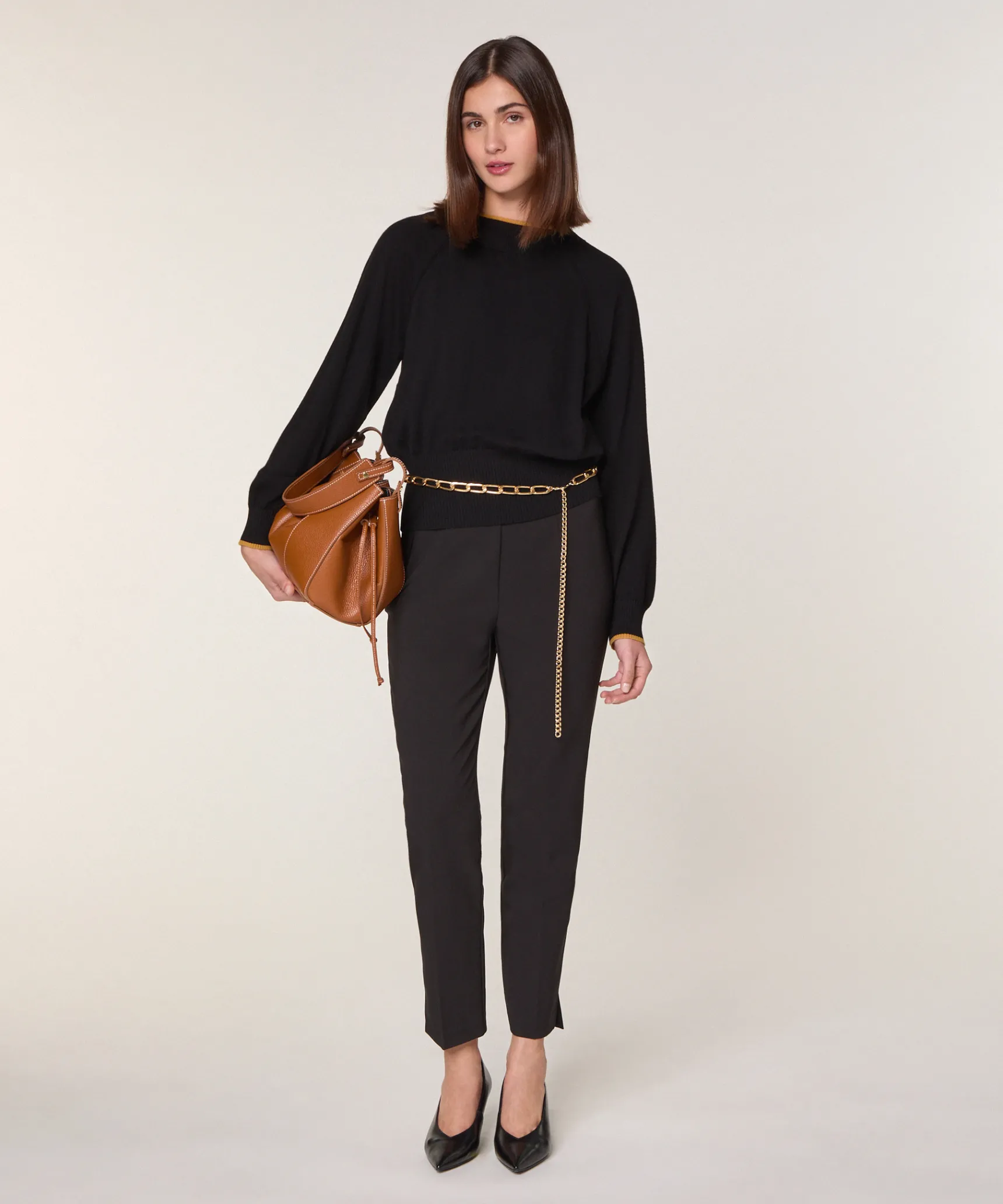 Hot Rodier Pull col rond en laine mérinos noir