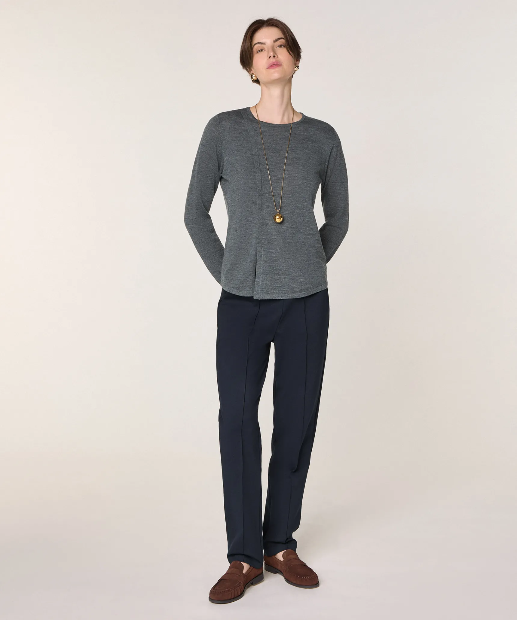Online Rodier Pull col rond en laine mérinos gris plomb