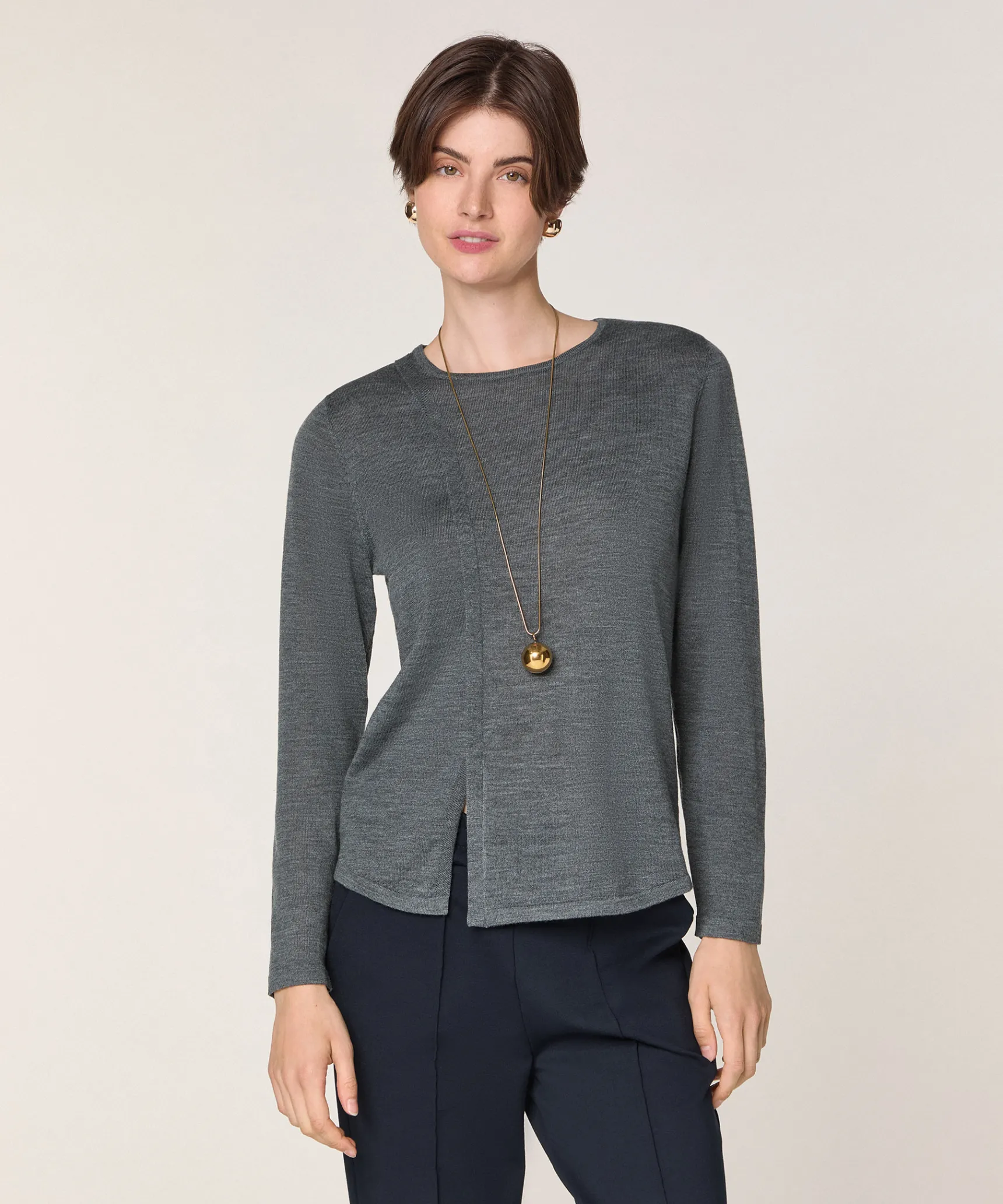 Online Rodier Pull col rond en laine mérinos gris plomb