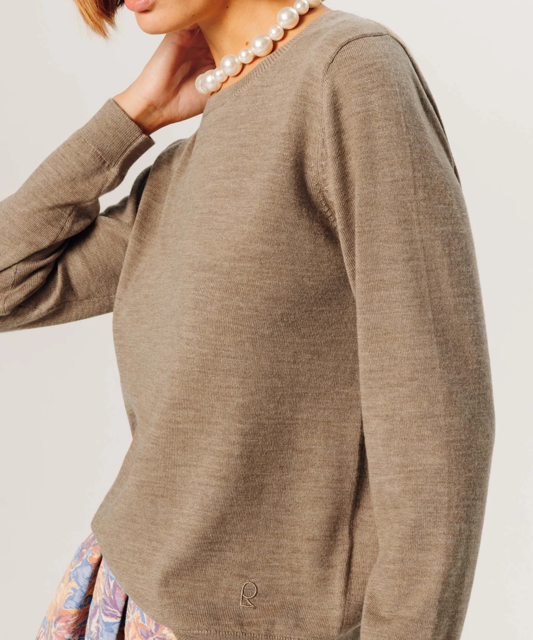 Online Rodier Pull col rond en laine mérinos beige