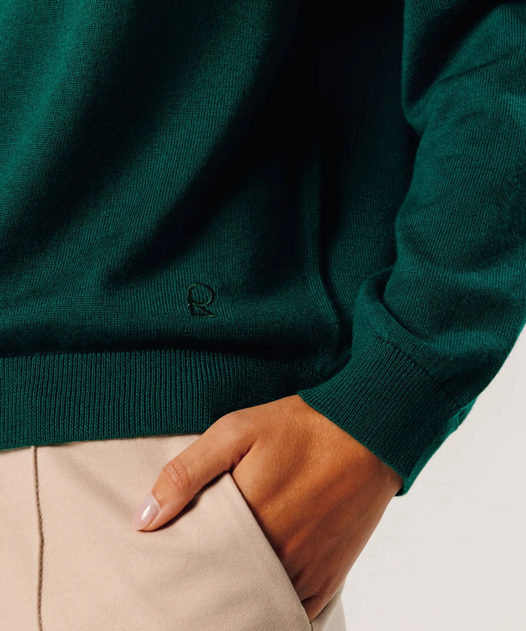 Best Rodier Pull col rond en laine mérinos vert anglais