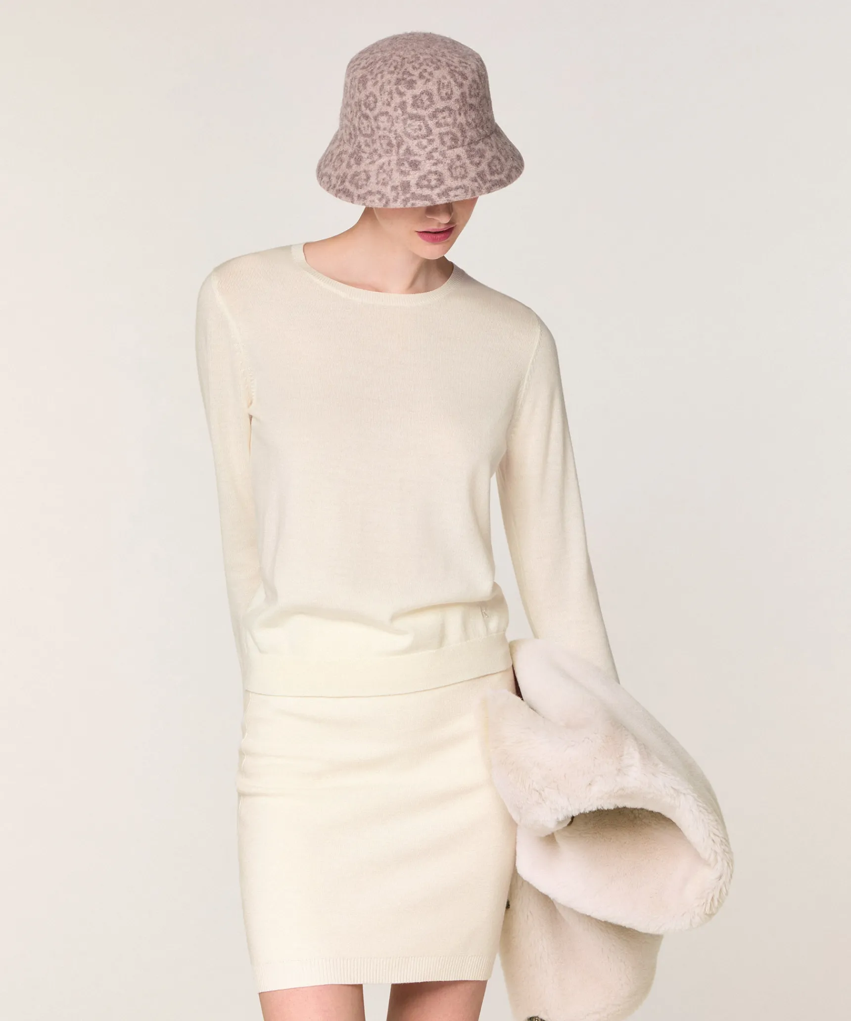 Online Rodier Pull col rond en laine mérinos blanc écru