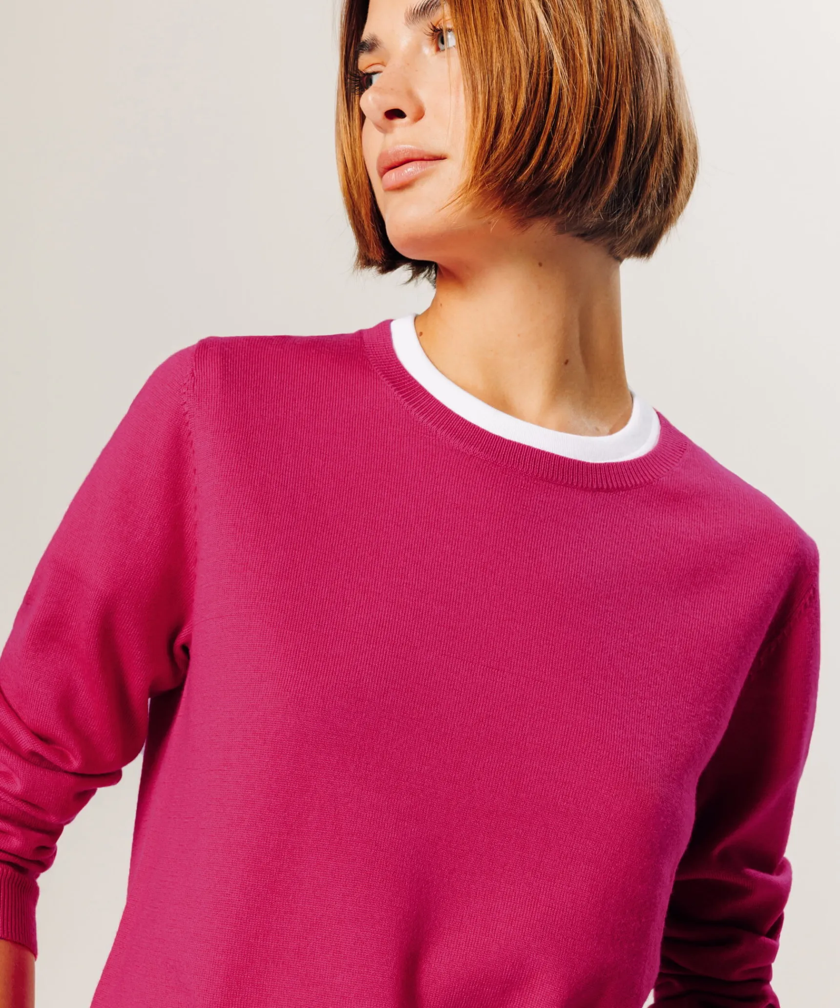 Discount Rodier Pull col rond en laine mérinos rose tonique