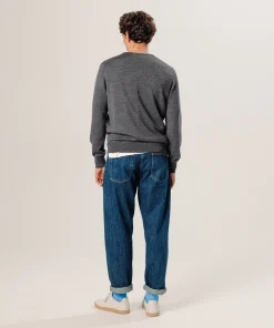 Hot Rodier Pull col rond en laine mérinos gris foncé