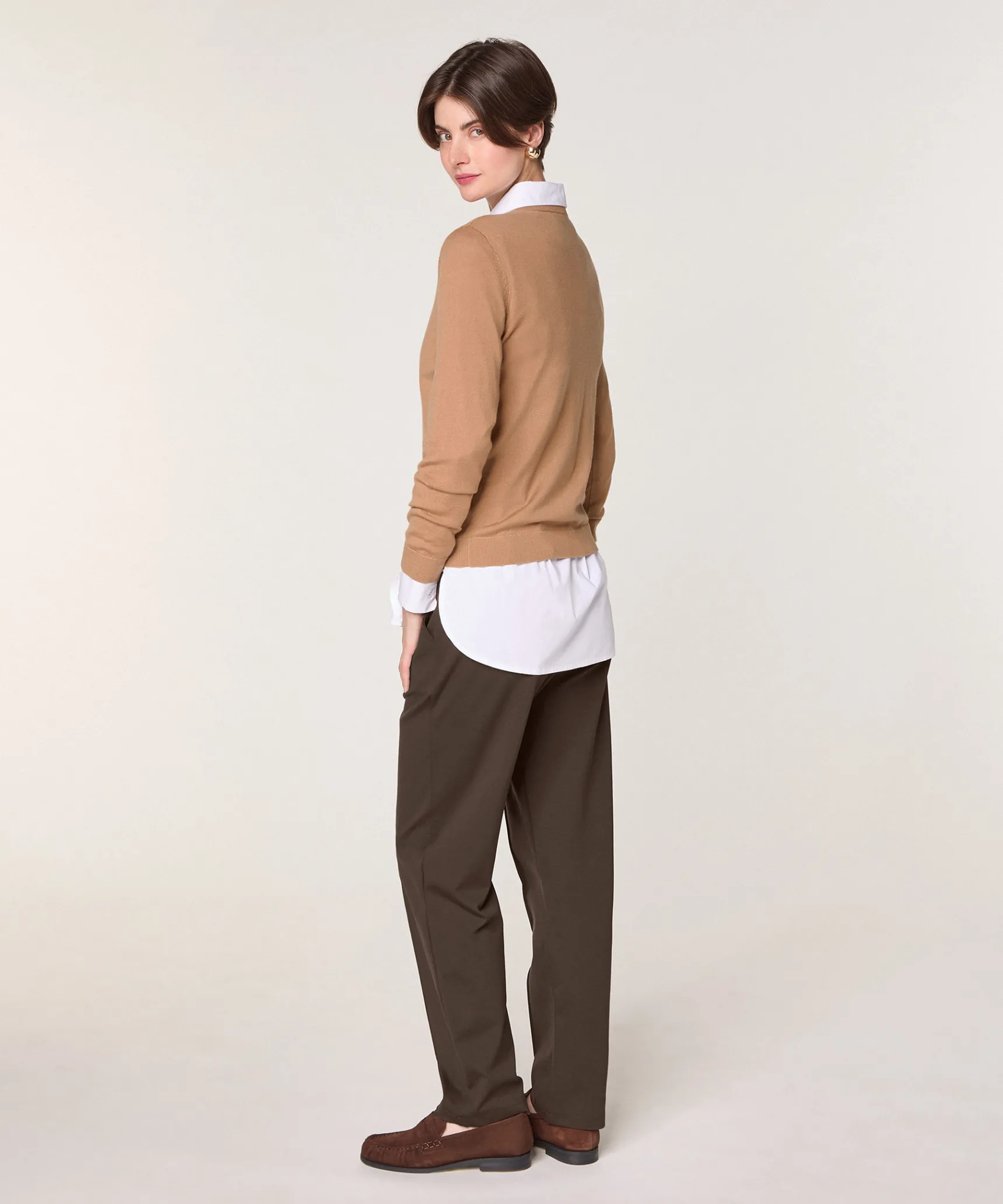 New Rodier Pull col rond en laine mérinos marron camel