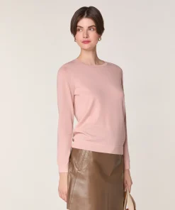 Outlet Rodier Pull col rond en laine mérinos rose perle