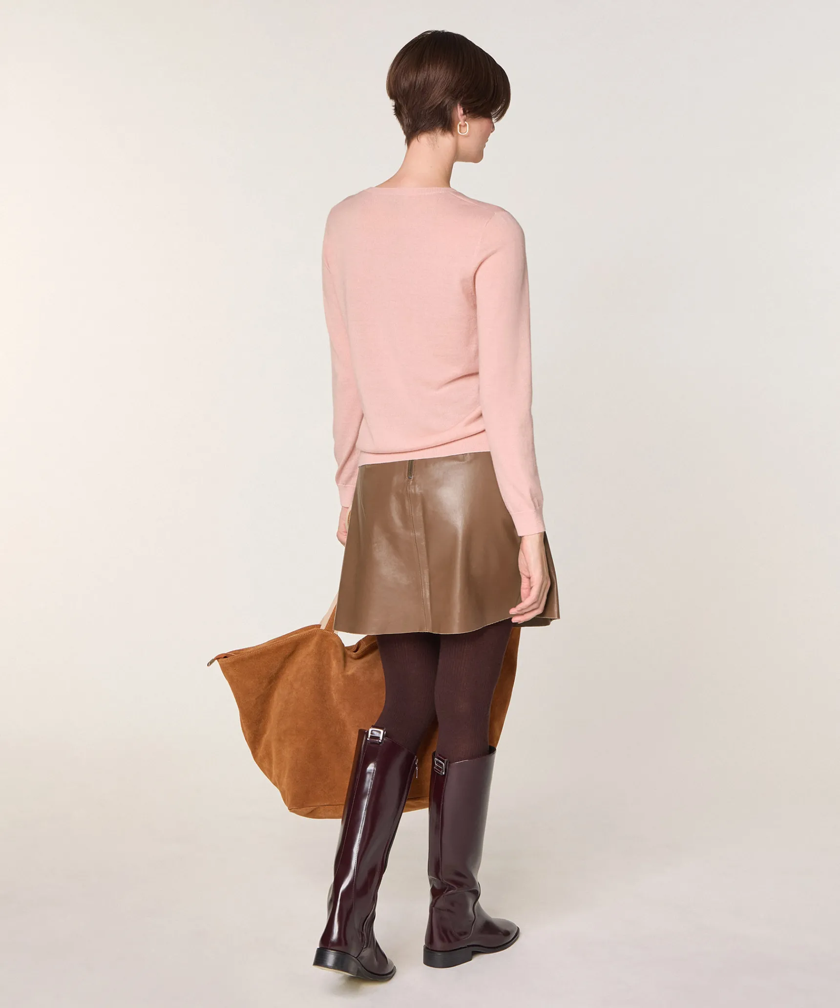 Outlet Rodier Pull col rond en laine mérinos rose perle