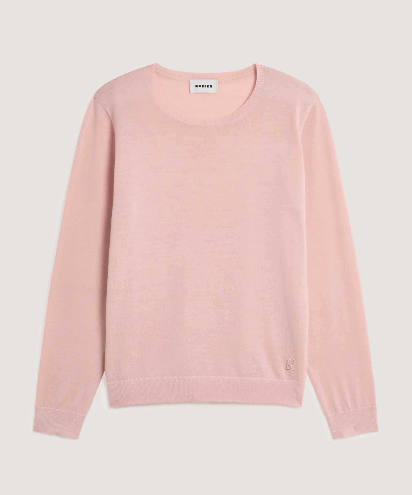 Outlet Rodier Pull col rond en laine mérinos rose perle