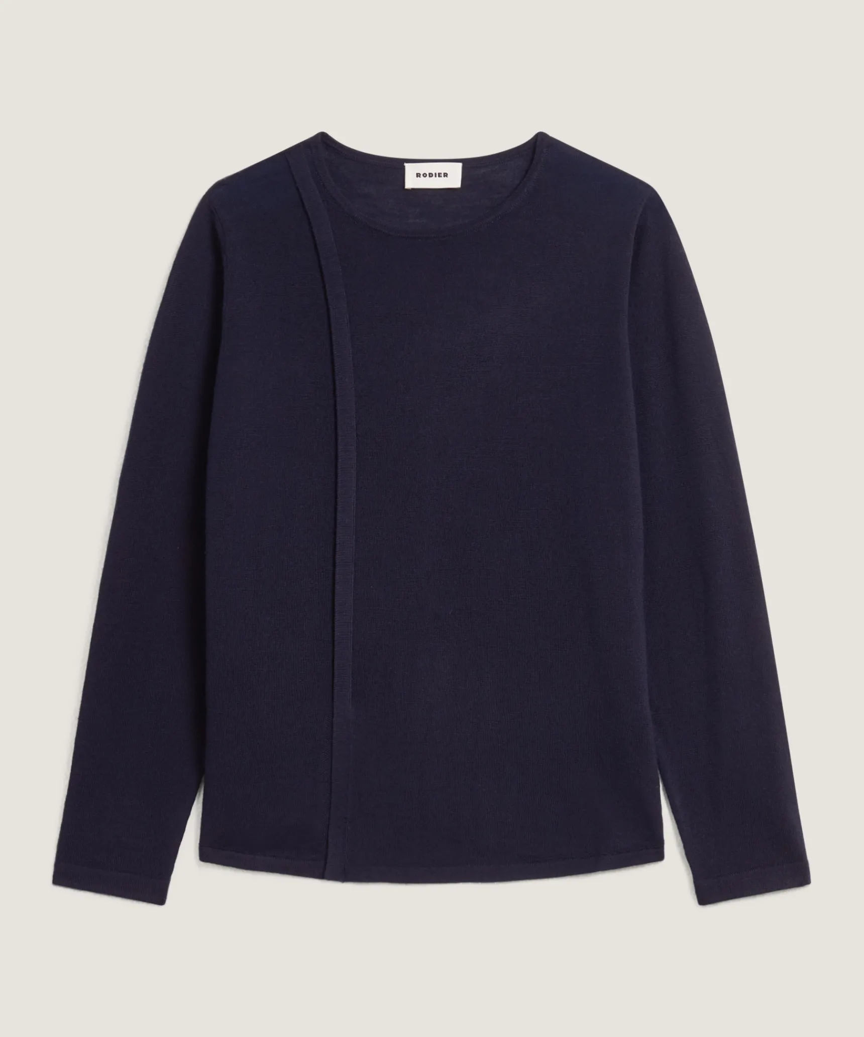 Hot Rodier Pull col rond en laine mérinos bleu marine