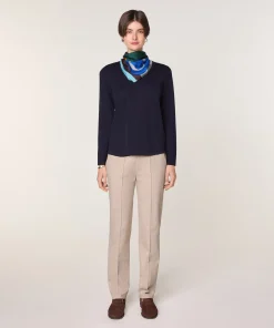 Hot Rodier Pull col rond en laine mérinos bleu marine