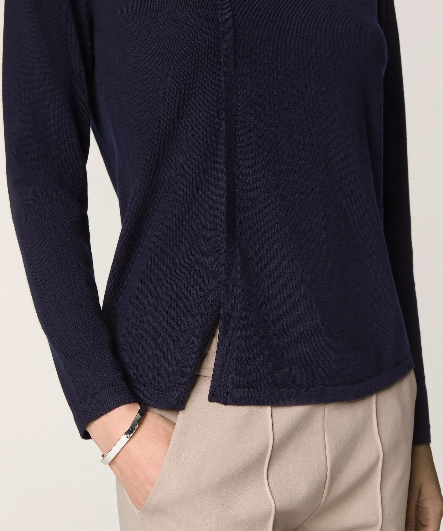Hot Rodier Pull col rond en laine mérinos bleu marine