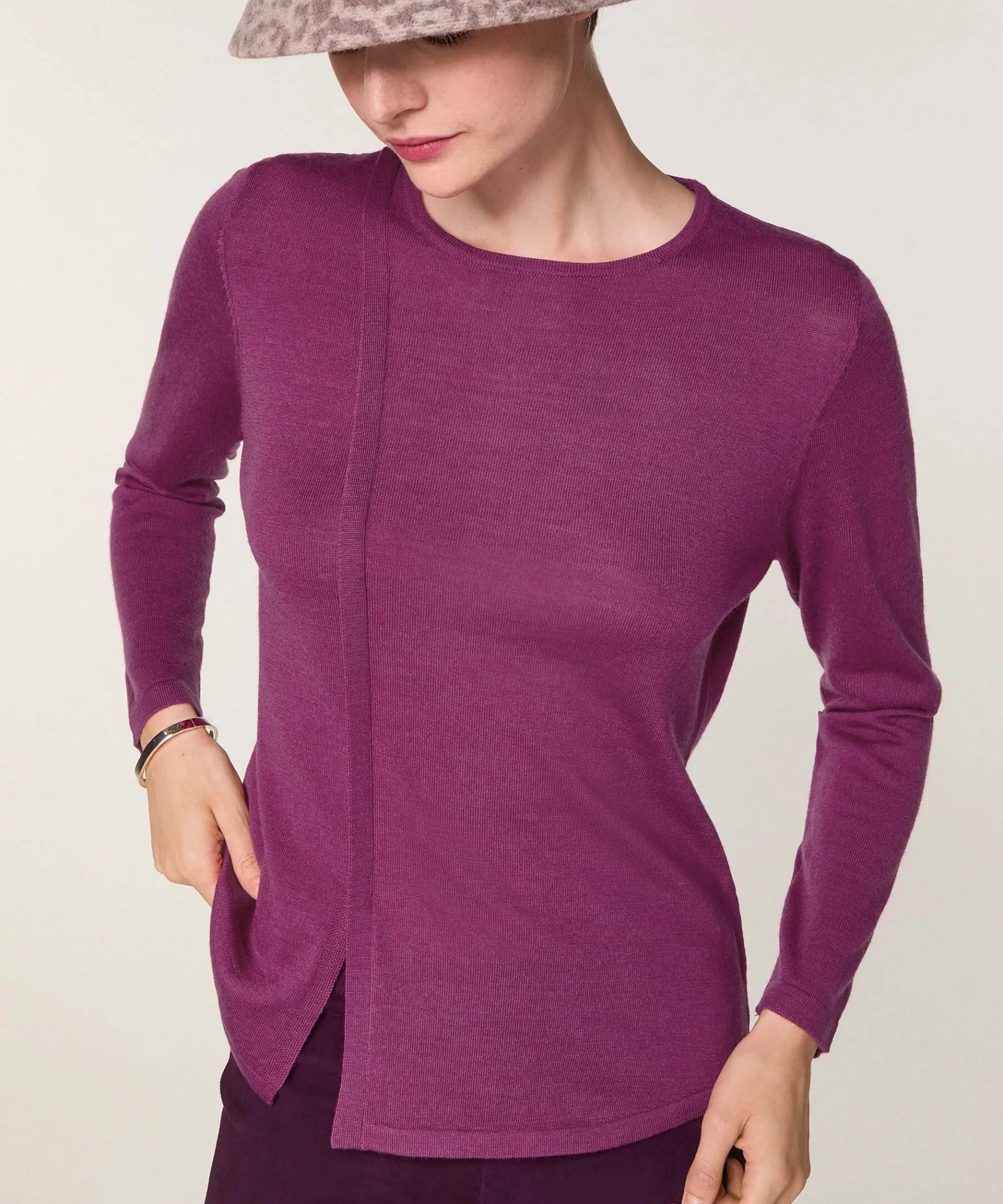 Online Rodier Pull col rond en laine mérinos violet cassis