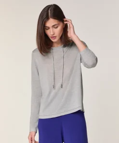 Hot Rodier Pull col rond en laine mérinos gris clair
