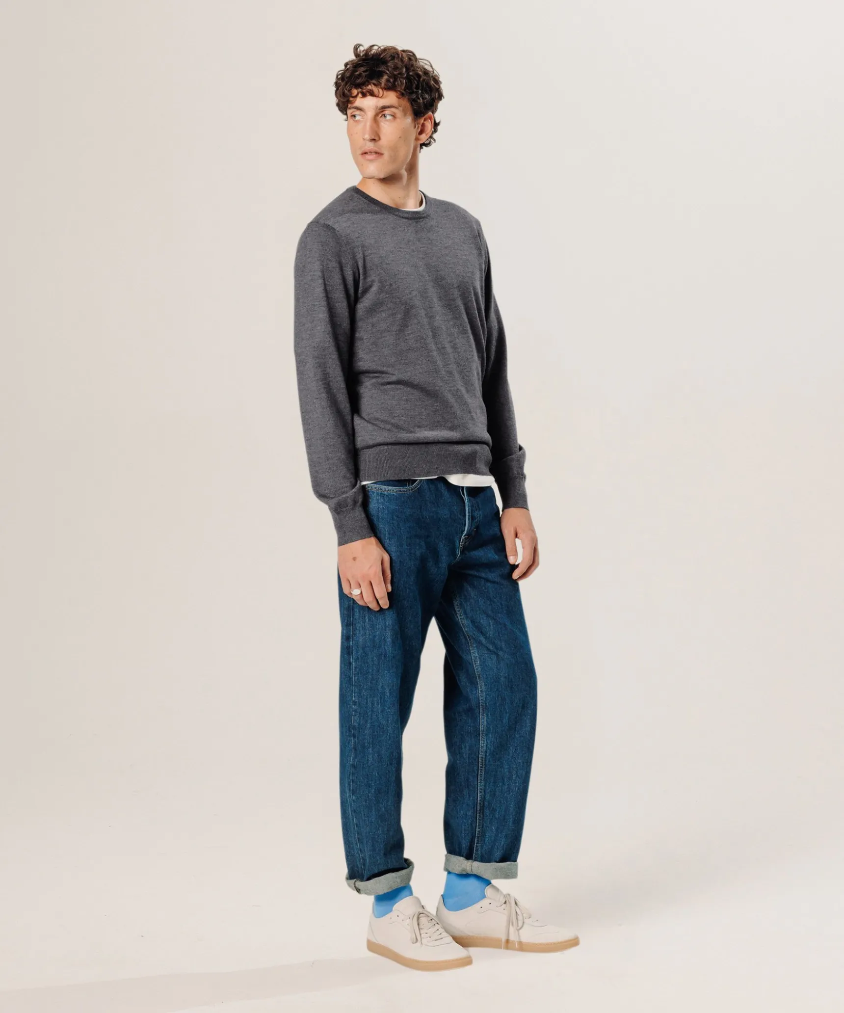 Best Rodier Pull col rond en laine mérinos gris foncé