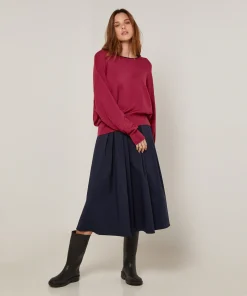 New Rodier Pull col rond en maille fine rouge grenat