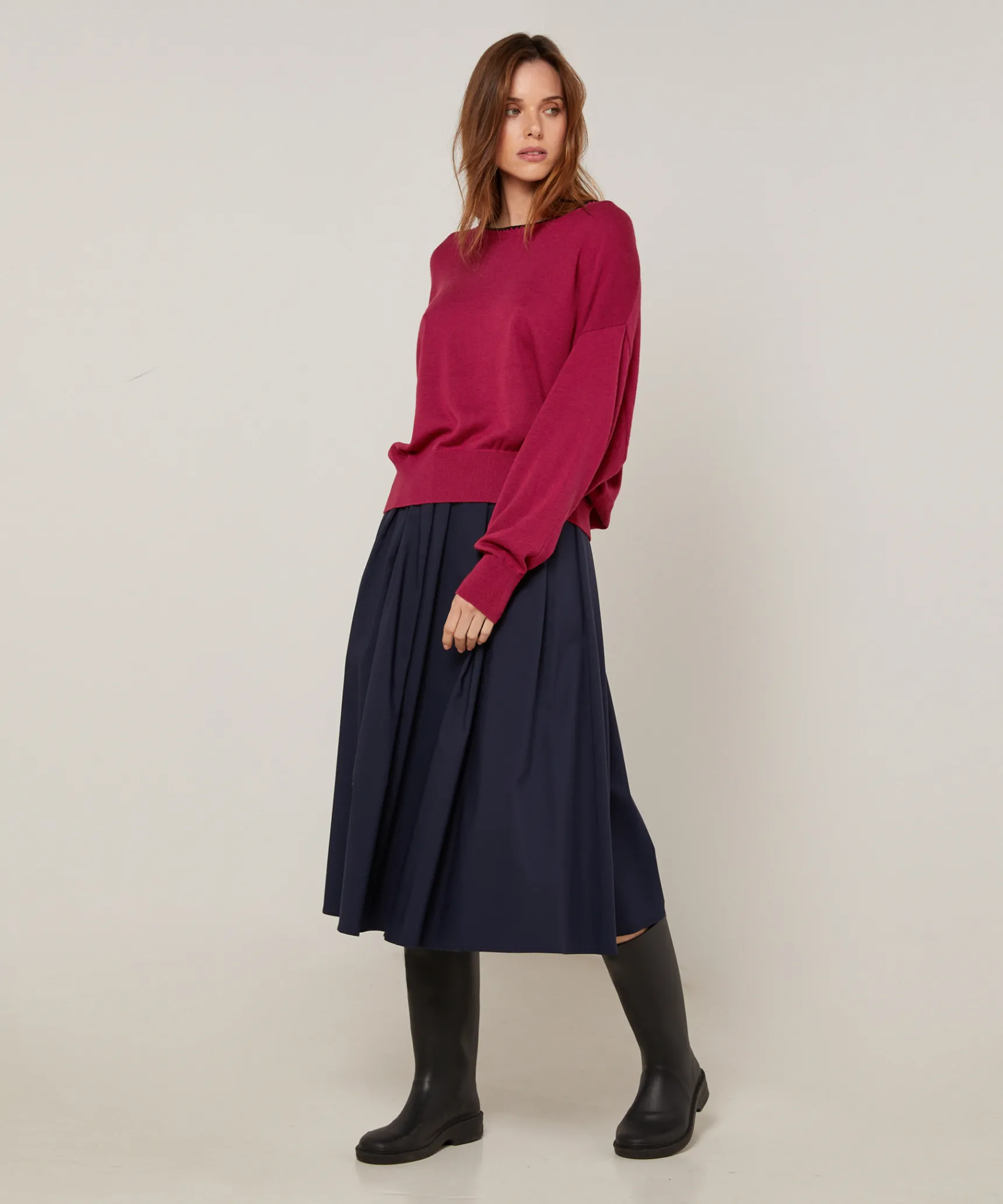 New Rodier Pull col rond en maille fine rouge grenat