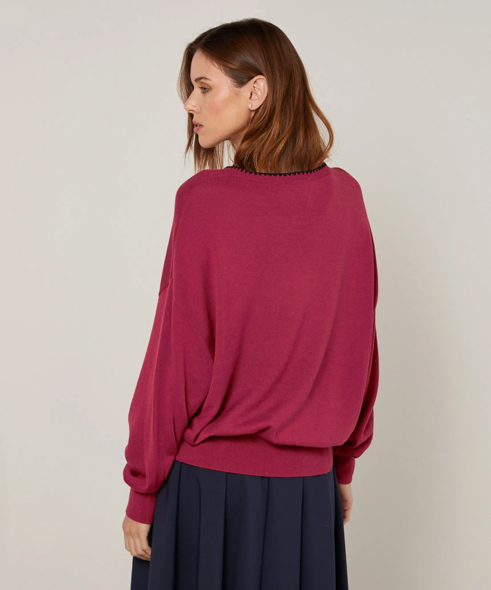 New Rodier Pull col rond en maille fine rouge grenat