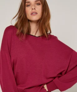 New Rodier Pull col rond en maille fine rouge grenat