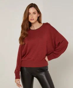 Outlet Rodier Pull col rond en maille fine rouge brique