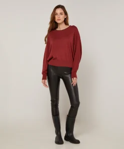 Outlet Rodier Pull col rond en maille fine rouge brique